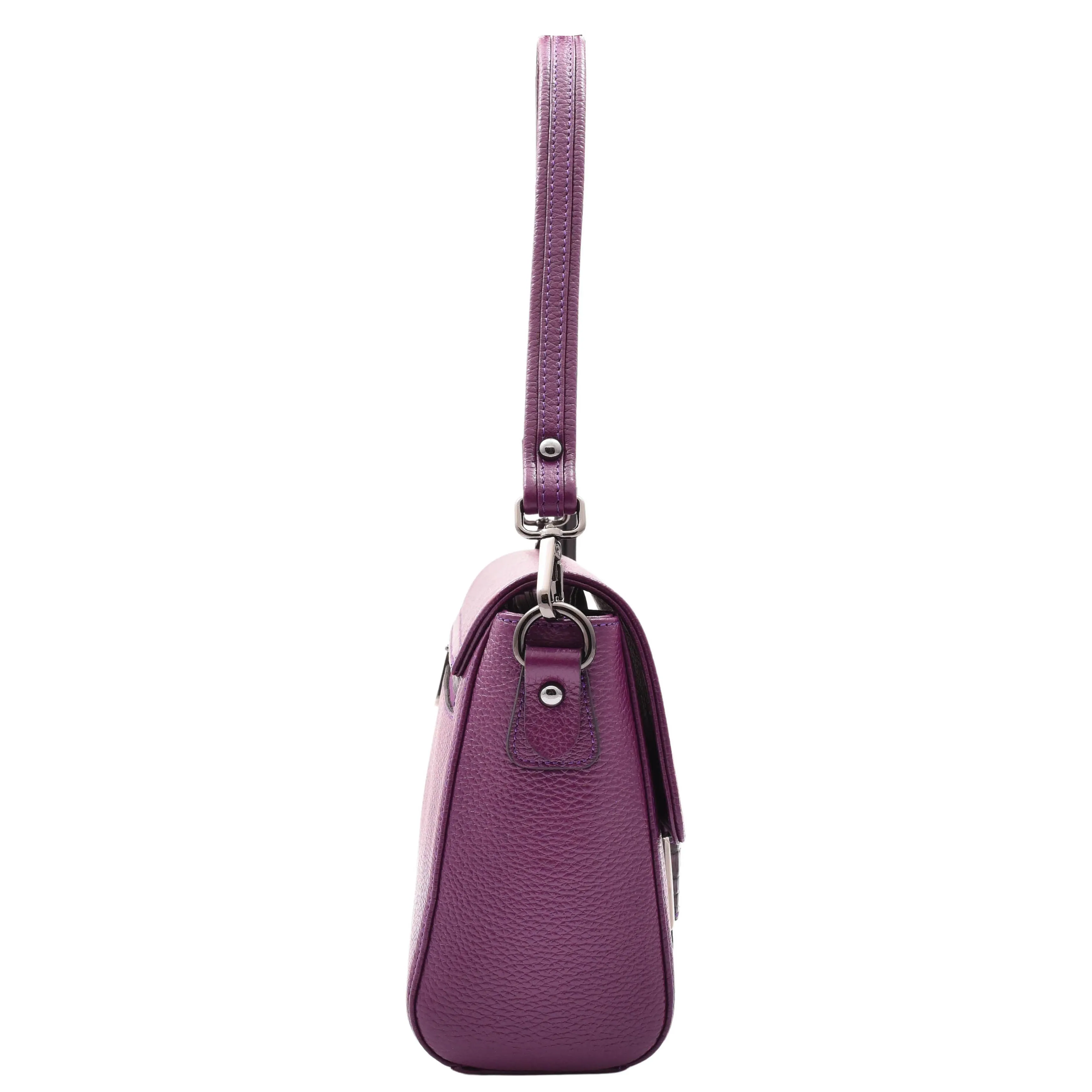 Womens Leather Messenger Bag Croc Trim Cross Body Fashion Handbag A2045 Purple