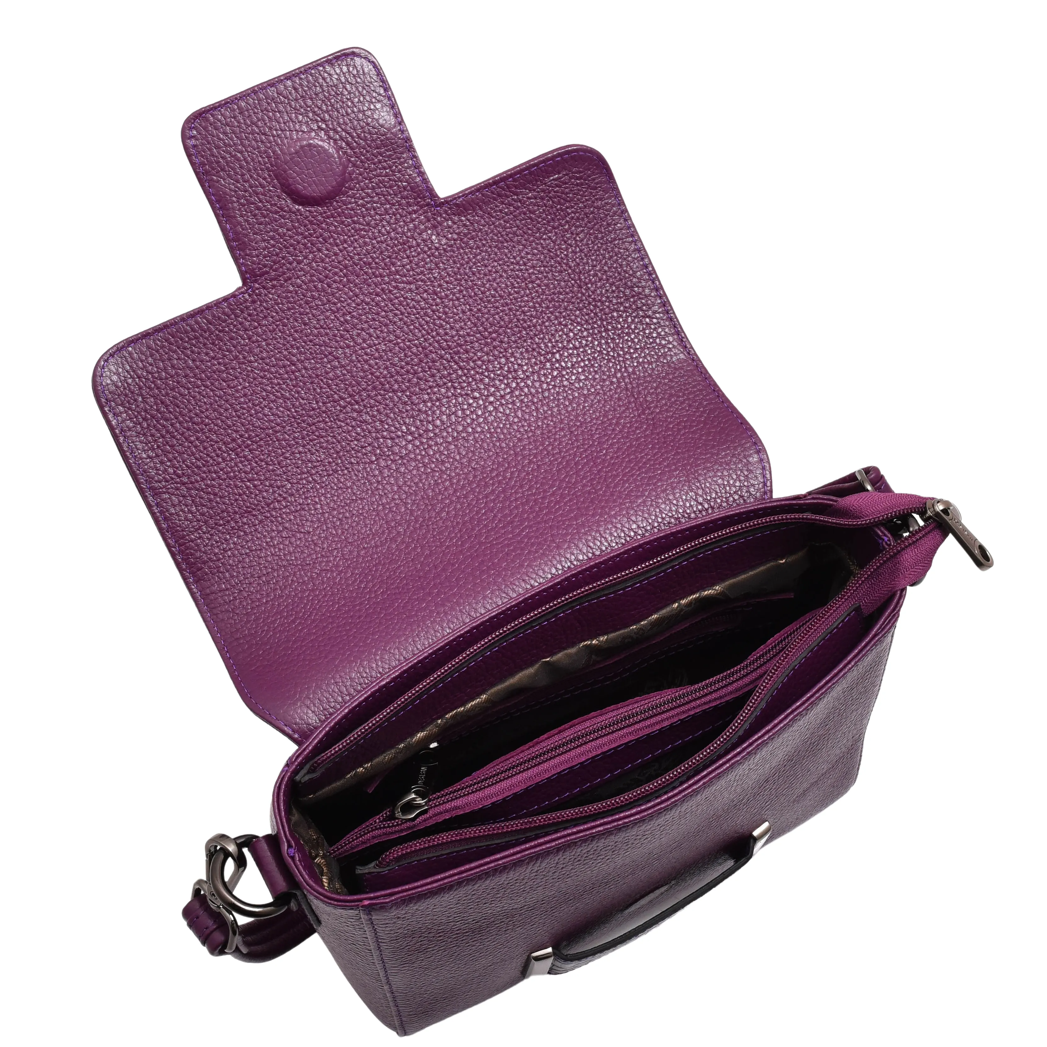 Womens Leather Messenger Bag Croc Trim Cross Body Fashion Handbag A2045 Purple