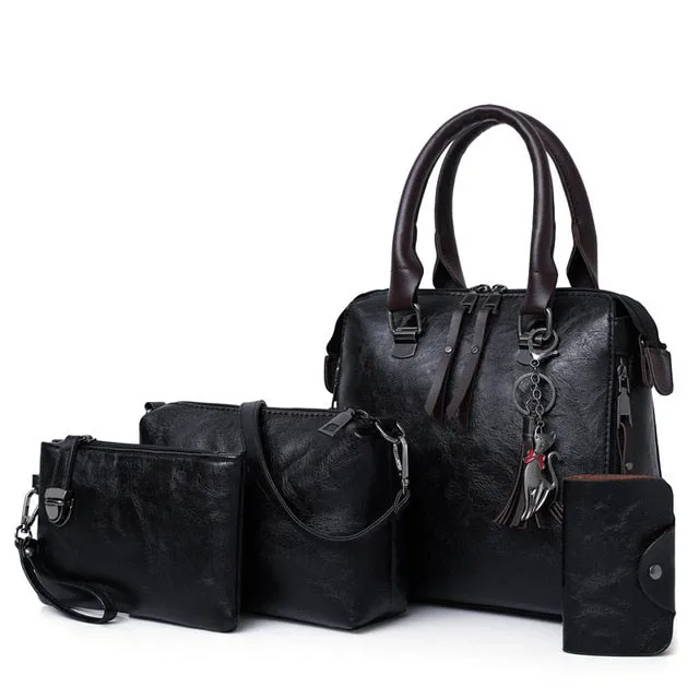 Women's Luxury Leather Purse and Handbags 4 Piece Set