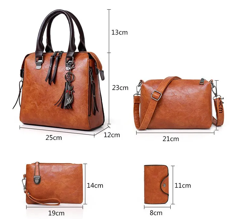 Women's Luxury Leather Purse and Handbags 4 Piece Set