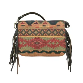 Woven Tapestry Zip-Top Crossbody w/ Fringe