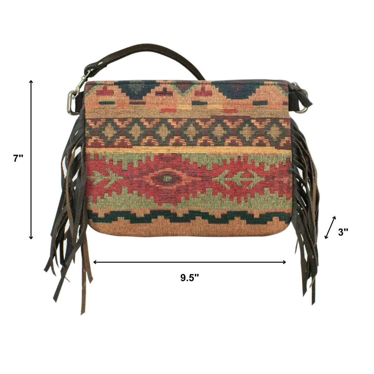 Woven Tapestry Zip-Top Crossbody w/ Fringe