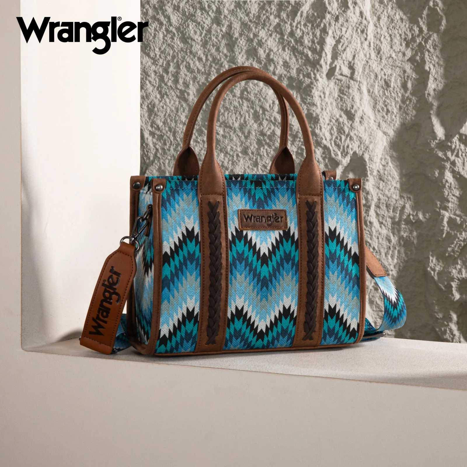 Wrangler Southwestern Pattern Dual Sided Print Tote/Crossbody Denim