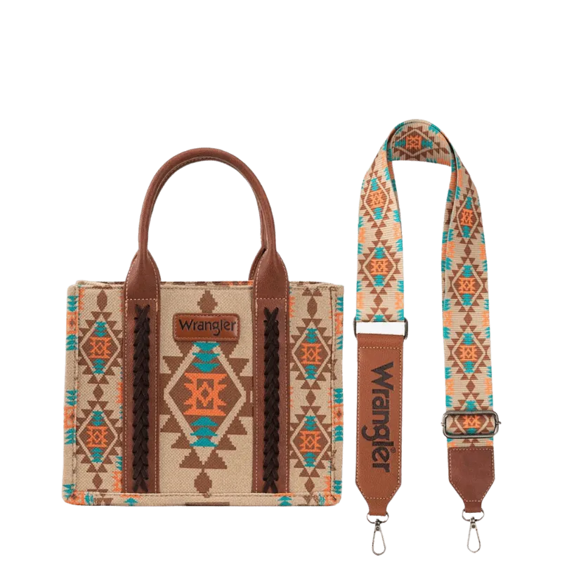 Wrangler Women's Southwestern Dual Sided Print Tan Crossbody/Canvas Tote WG2203-8120STN