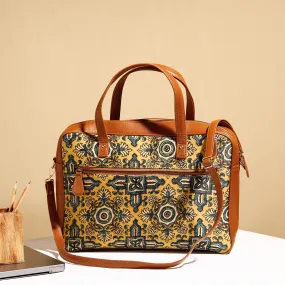 Yellow - Handcrafted Ajrakh Block Printed Modal Silk Laptop Bag (15 x 13 in)