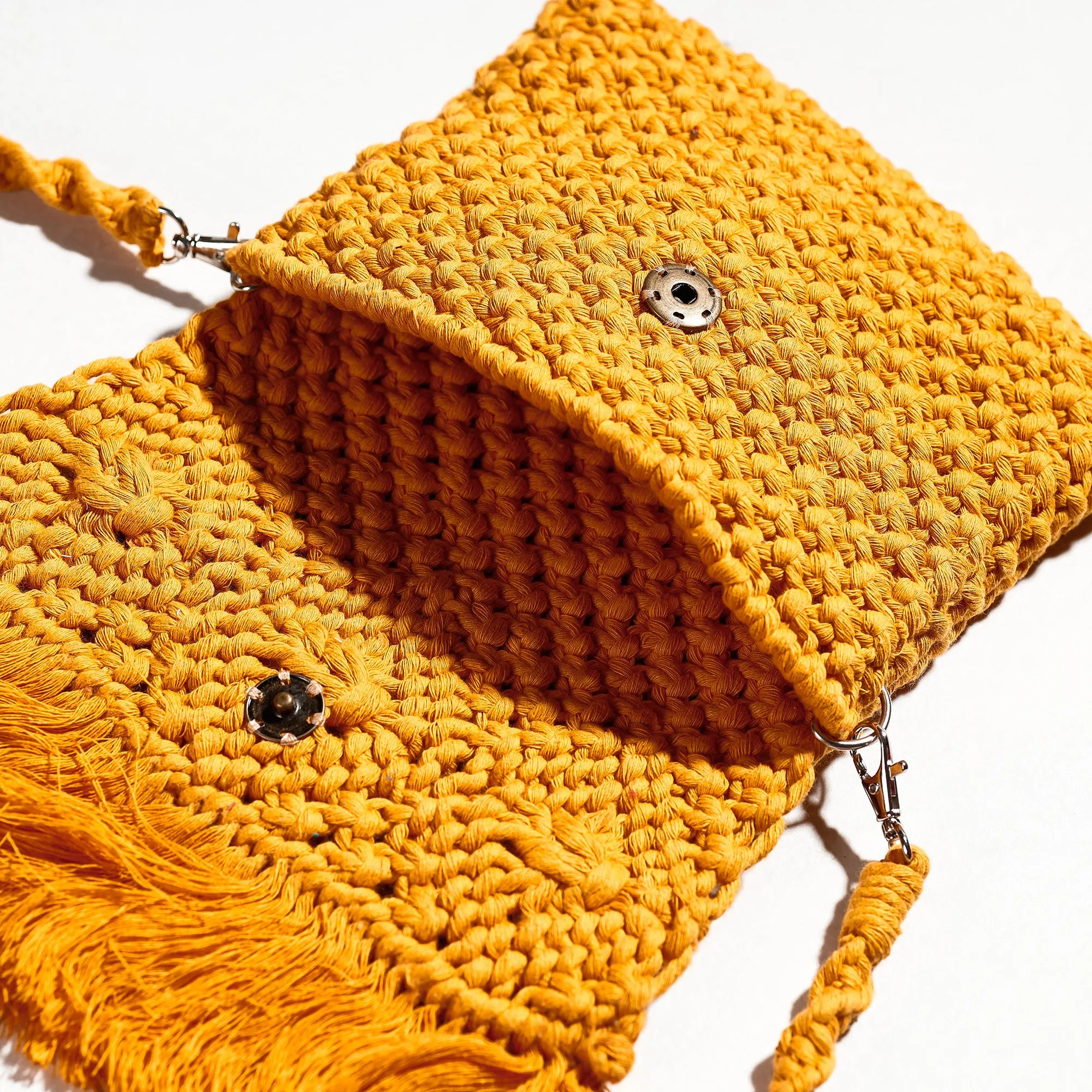 Yellow - Thread & Shell Work Handcrafted Macrame Sling Bag